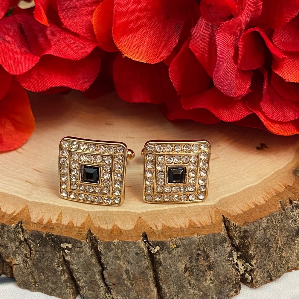 Square Cufflinks with Black & Silver Crystals - Picture 9 of 16
